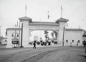 Tram Line Prints: Entrance to the White City, Cleveland, O[hio], between 1900 and 1906. Creator: Unknown