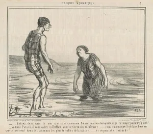 Swimming Costumes Prints: Entrez donc dans la mer sans crainte... 19th century. Creator: Honore Daumier