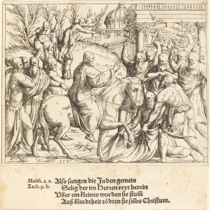 Riding Ass Prints: The Entry into Jerusalem, 1547. Creator: Augustin Hirschvogel