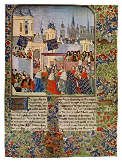 The Entry of Queen Isabella into Paris, c1385 (15th Century).Artist: Master of the Harley Froissart