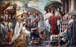 Charlemagne Prints: The envoys of the Caliph Harun al-Rashid offering a clock to Charlemagne