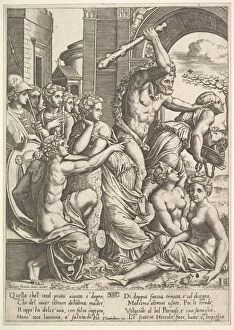Avarice Gallery: Envy or Avarice at the right being driven from the temple of the Muses by Hercules who