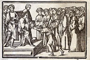 Delivering Gallery: Epigrams by Marcus Valerius Martial, engraving representing Martial delivering