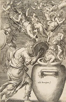 Epimetheus opening Pandora's box, 1531-76. Creator: Giulio Bonasone Epimetheus opening Pandora's box, 1531-76. Creator: Giulio Bonasone