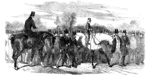 Racehorse Owner Prints: Epsom Races: The Winner, after the Race, 1856. Creator: Unknown