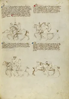 Illustrations Prints: Equestrian Combat with Sword and Unarmed Equestrian Combat, about 1410. Creator: Unknown