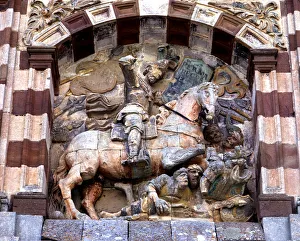 San Pedro Prints: Equestrian figure on the facade of the Monastery of San Pedro de Cardena, Trappist