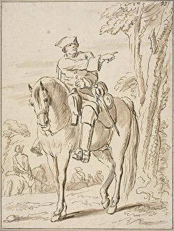 Pen And Ink Drawing Collection: Equestrian Pointing Left, n.d. Creator: Charles Parrocel