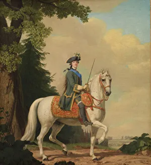 Autocrat Gallery: Equestrian Portrait of Catherine II (1729-1796) in Guards Uniform on her Horse Brilliant