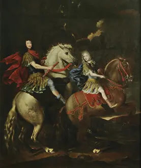Savoy Prints: Equestrian portrait of Charles Emmanuel II of Savoy (1634-1675) with his son Victor