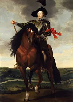 Equestrian portrait of Crown Prince Wladyslaw Vasa with the Battle of Khotyn in the background, ca 1 Artist: Rubens, Peter Paul, (School)