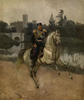 Alexander Alexandrovich Gallery: Equestrian portrait of the Emperor Alexander III (1845-1894) at Gatchina. Artist: Schilder