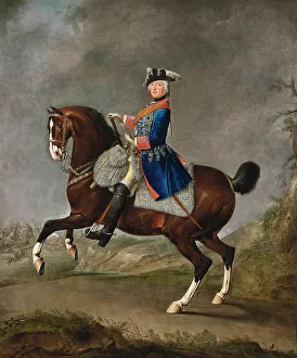 Equestrian portrait of King Frederick II of Prussia, wearing the star and... 2nd Half of 18th cen. Creator: Hempel; Gottfried (1720-1772)