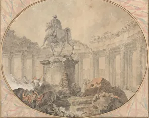 Marcus Prints: Equestrian Statue of Marcus Aurelius, 1757. Creator: Hubert Robert