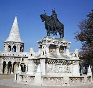 King Of Hungary Collection: Equestrian statue of St Stephen, 19th century. Artist: Strobylos