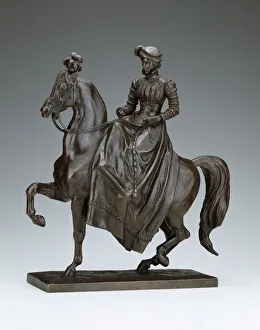 Antoine Louis Barye Prints: Equestrienne in Renaissance Dress, c. 1840. Creator: Antoine-Louis Barye
