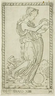 Mantegna Prints: Erato, plate fourteen from Apollo and the Muses, c.1465. Creator: Unknown