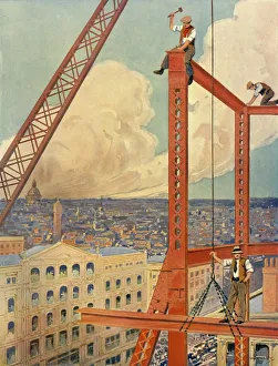 Golding Prints: Erecting the Girders of a Huge New Store, c1930. Creator: Unknown