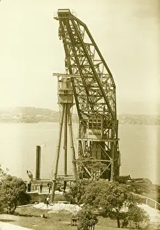 Erection of H.M.A.S. Sydney's mast, Bradleys Head, 1934. Creator: Unknown.<br> Erection of H.M.A.S. Sydney's mast, Bradleys Head, 1934. Creator: Unknown