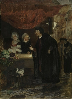 Eilif Peterssen Prints: Erik Valkendorf meets Sigbrit Willums and Dyveke in Bergen's square in 1507