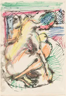 Kirchner Ernst Prints: Erna Bathing in a Tub, 1913 / 1914. Creator: Ernst Kirchner