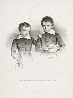 Kriehuber Prints: Ernst (1822-1844) and Eduard (1823-1896) Eichhorn, two little violinists, 1831