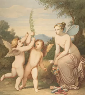 Images Dated 23rd September 2020: Eros and Anteros with Psyche Looking at Them, 1810-60. Creator: Johannes Riepenhausen
