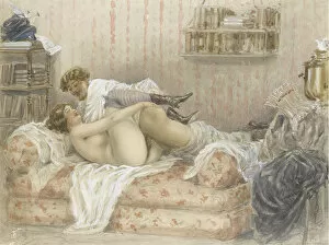 Watercolour On Paper Gallery: Erotic Scene. Artist: Zichy, Mihaly (1827-1906)