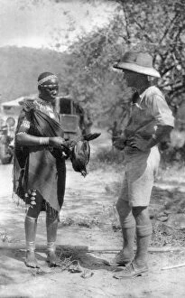 Errol Hinds making a deal in chickens, Wankie to Victoria Falls, Southern Rhodesia, 1925 (1927)