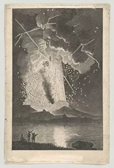 Action Collection: Eruption of a Volcano (Vesuvius) seen from across the Bay, 18th century. 18th century. Creator: Anon