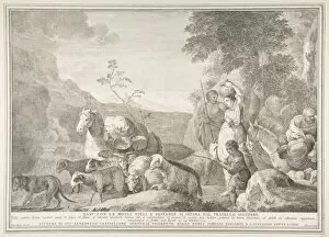 Castiglione Gallery: Esau and his family parting ways with Jacob (Esau con le mogli figli e sostanze si sepa