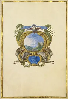 Detached Leaf Prints: Escutcheon with a Castle; Three Emblems for Louis XIV