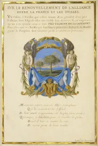 Detached Leaf Prints: Escutcheon with a Landscape; Three Emblems for Louis XIV