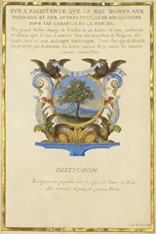 Detached Leaf Prints: Escutcheon with a Landscape; Three Emblems for Louis XIV