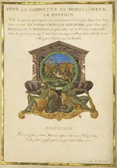 Leopard Prints: Escutcheon with a Lion Attacking a Cheetah; Nine Emblems for Louis XIV