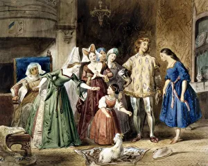 Hugo Prints: Esmeralda at Madame de Gondelaurier. The Hunchback of Notre-Dame by Victor Hugo, 1831