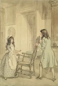 Precaution Prints: Esmond Placed the Great Chair between Him and Her, 1905. Creator: Hugh Thomson