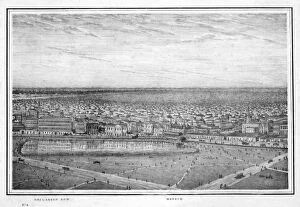 Images Dated 12th January 2009: Esplanade Row and mosque, panorama of Calcutta, India, c1840s.Artist: Frederick Fiebig