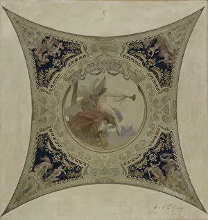 Hector Espouy Prints: Esquisse pour la galerie Lobau de l'Hôtel de Ville de Paris : La renommée de Paris