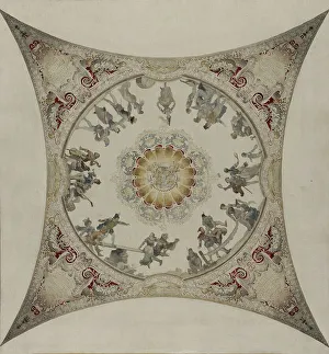 Hector Espouy Prints: Esquisse pour la galerie Lobau de l'Hôtel de Ville de Paris : Scènes médiévales: jeux