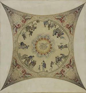 Hector Espouy Prints: Esquisse pour la galerie Lobau de l'Hôtel de Ville : Scènes médiévales : jeux d'enfants