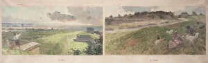 Goatherd Prints: Esquisse pour la mairie de Bagnolet : Deux vues des environs de Bagnolet (le nord et le sud)