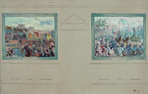 Esquisse pour la mairie du 12ème arrondissement de Paris : Revue militaire. Défilé place... c.1910. Creator: Claude Charles Bourgonnier