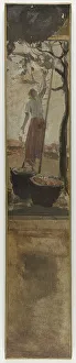 Besnard Albert Prints: Esquisse pour la mairie du 4ème : La cueillette des pommes