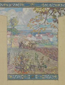 Oil Paint Prints: Esquisse pour la mairie de Fresnes : Paysage
