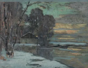 Esquisse pour la mairie de Noisy-le-Sec : canal de l'Ourcq en hiver, c.1907. Creator: Jean Constant Pape
