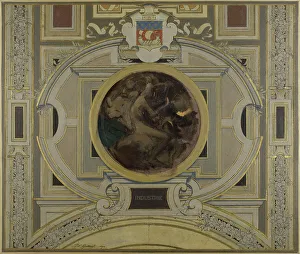 Galland Pierre Victor Prints: Esquisse pour la voûte de la galerie des Métiers de l'Hôtel de Ville : Industrie