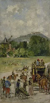 Race Course Prints: Esquisse pour le salon des Sciences de l'Hôtel de Ville : Le champ de courses de Longchamp