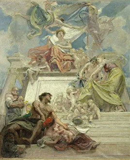 Oil Paint Prints: Esquisse pour l'escalier d'honneur de la la mairie du 3ème : La Ville de Paris instruisant