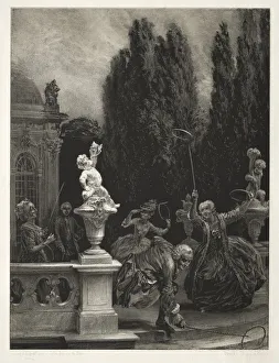 1815 1905 Prints: Essay on Stone with Brush and Scraper: Playing at Hoops on the Castle Terrace, 1851